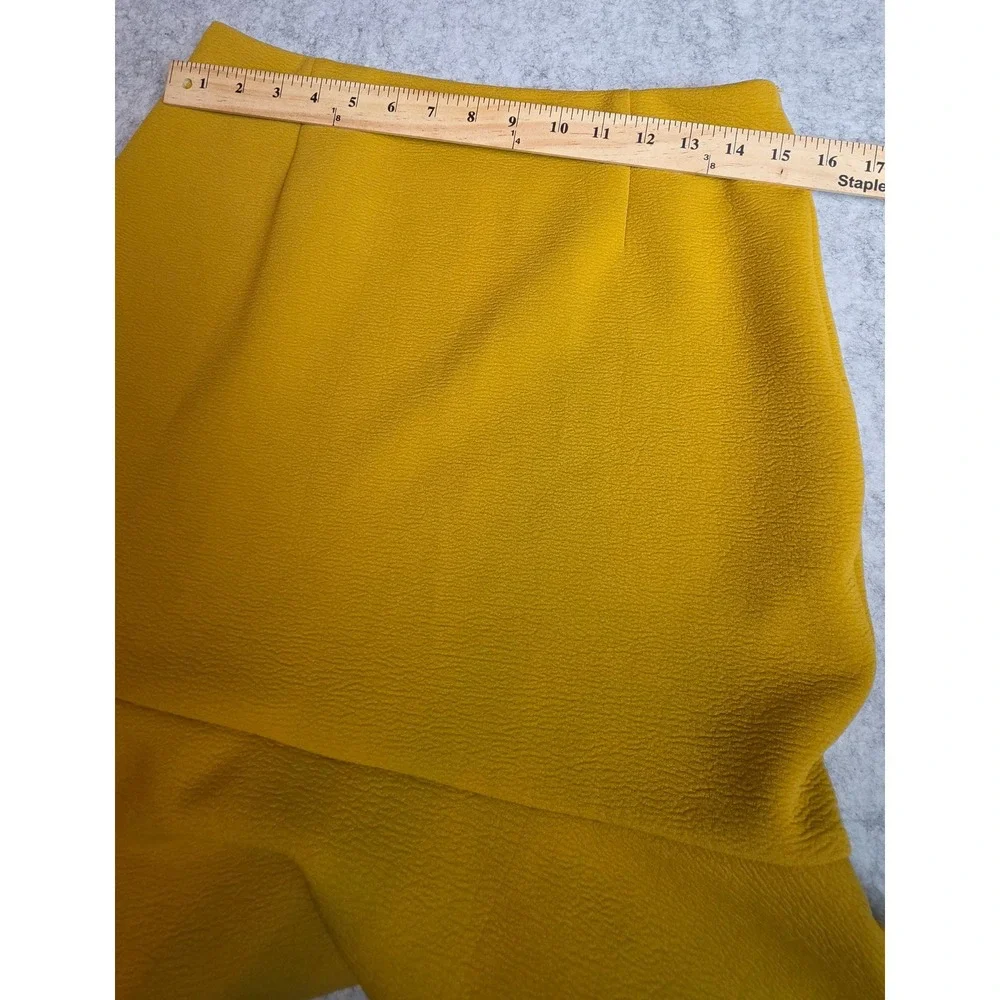ModCloth Mustard Yellow Ruffle Hem Flounce Skirt Textured Crepe Size L